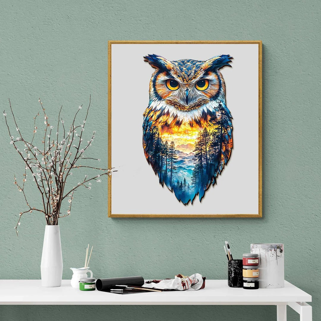 Whimsical Wooden Jigsaw Puzzle- forest owl