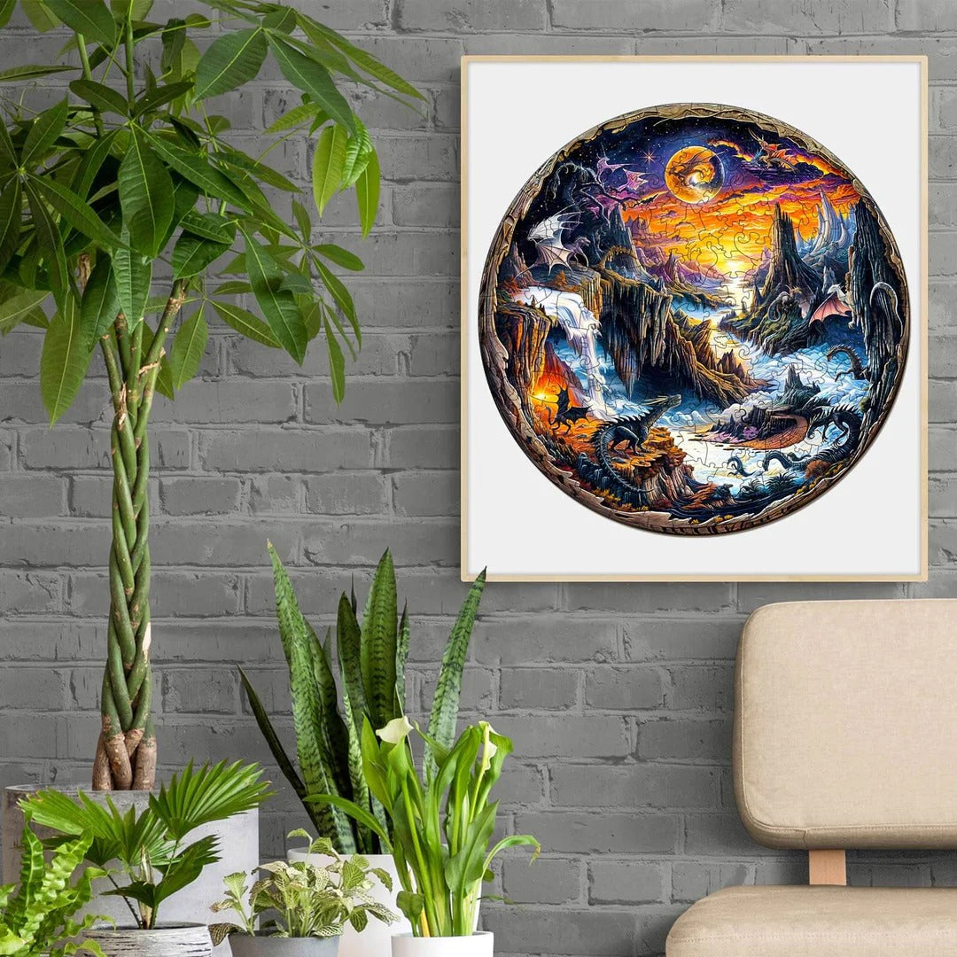 Skurriles Holz-Puzzle - 3D-Fantasy-Welt