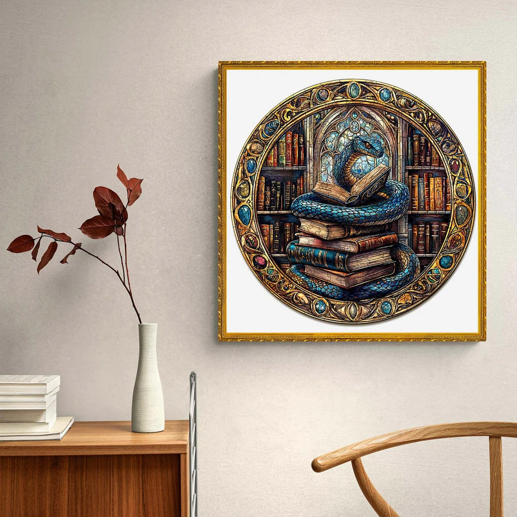 Whimsical Wooden Jigsaw Puzzle- Magic library snake