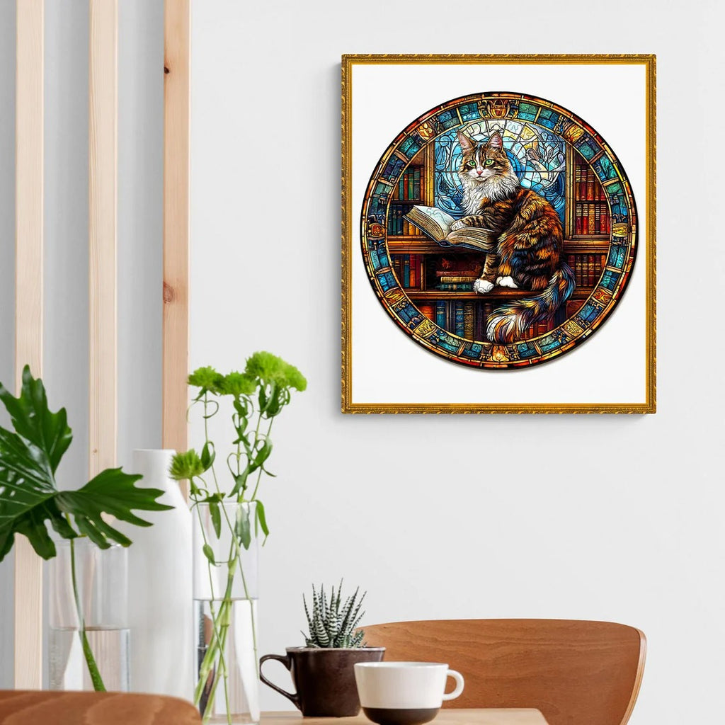 Whimsical Wooden Jigsaw Puzzle- The Maine Cat Library