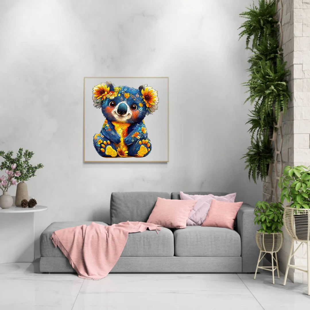 Whimsical Wooden Jigsaw Puzzle- Colorful koala