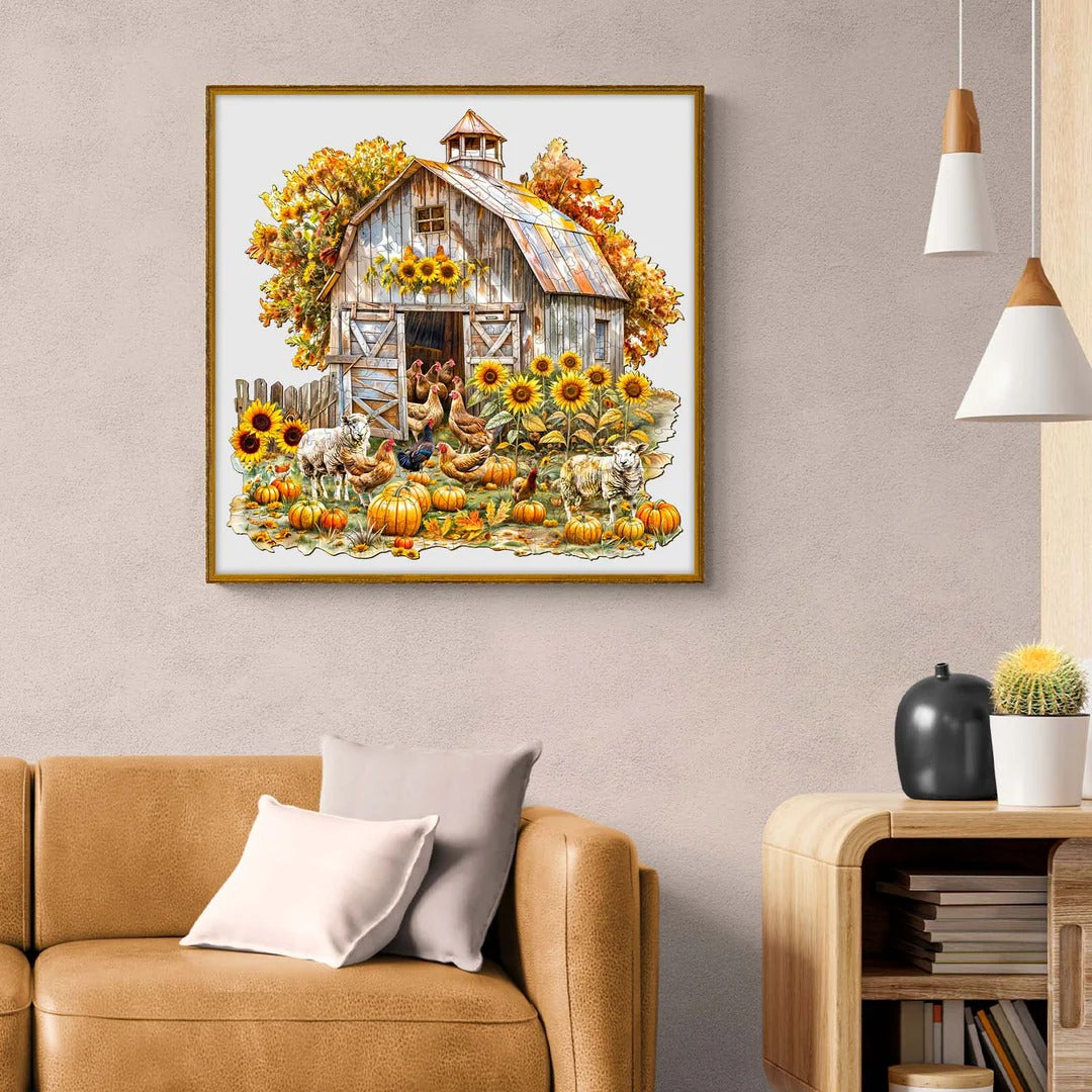 Whimsical Wooden Jigsaw Puzzle- autumn farm