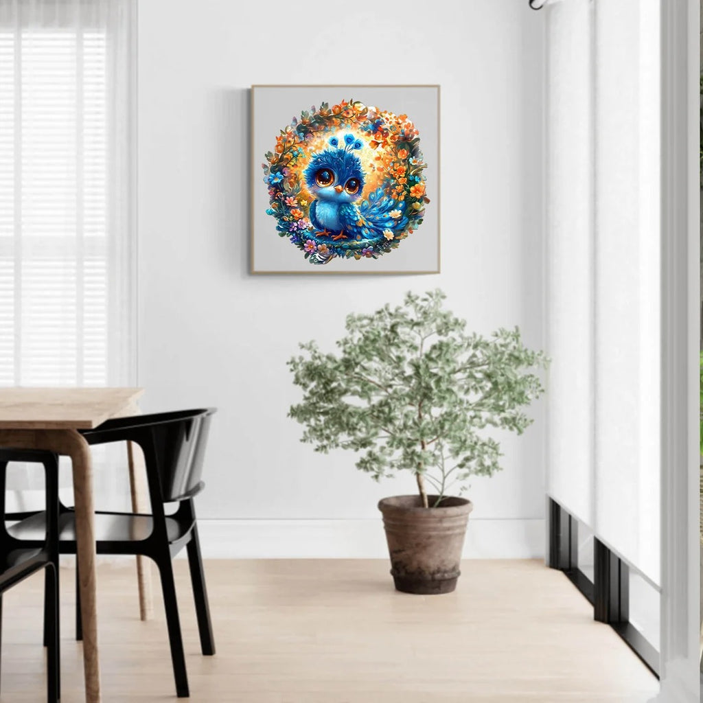 Whimsical Wooden Jigsaw Puzzle-Little Peacock