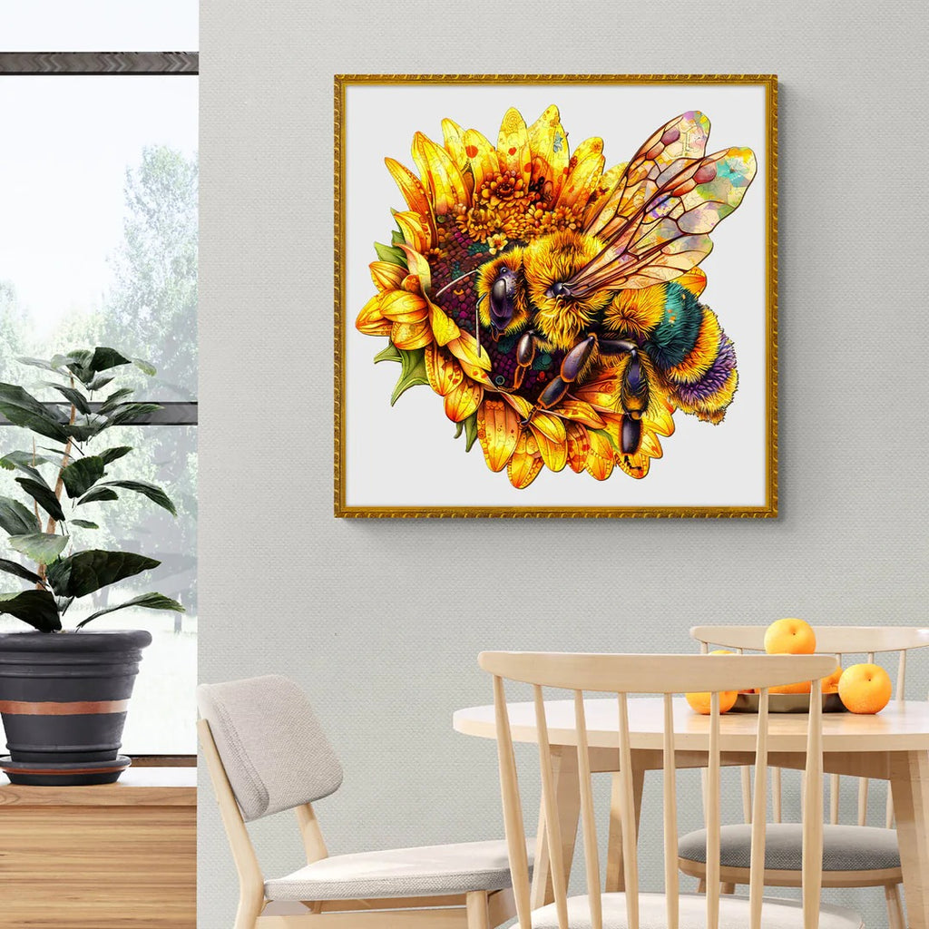 Whimsical Wooden Jigsaw Puzzle-Bee collecting nectar