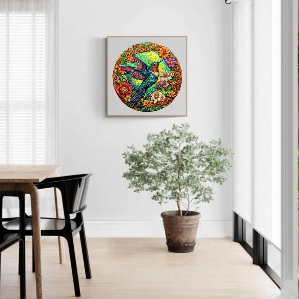 Whimsical Wooden Jigsaw Puzzle- Vintage Hummingbird