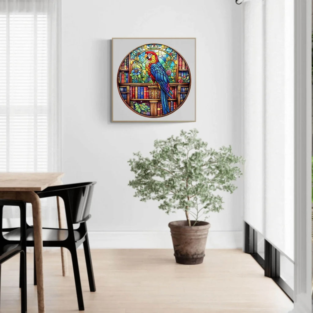 Whimsical Wooden Jigsaw Puzzle- library parrot