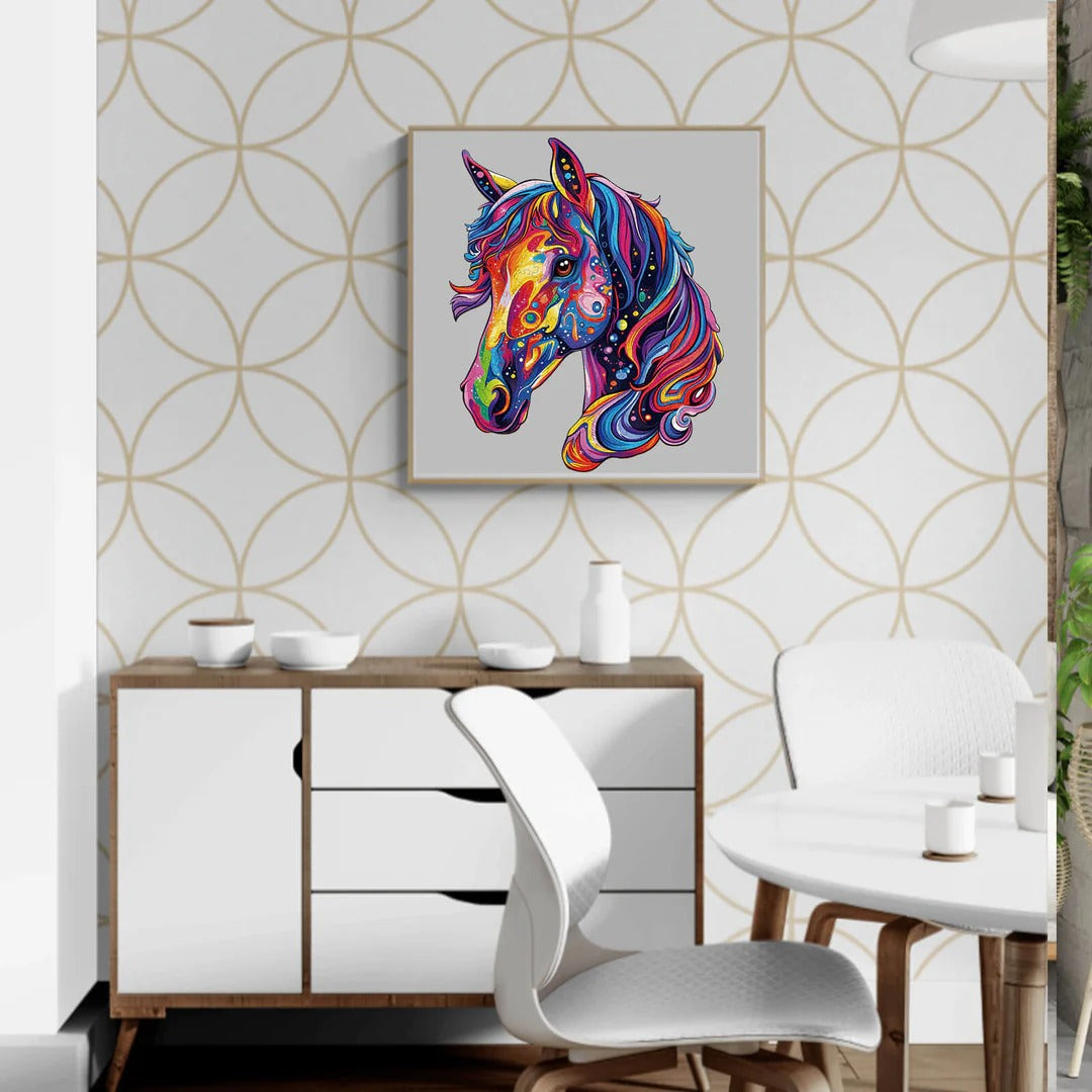 Whimsical Wooden Jigsaw Puzzle- colorful horse