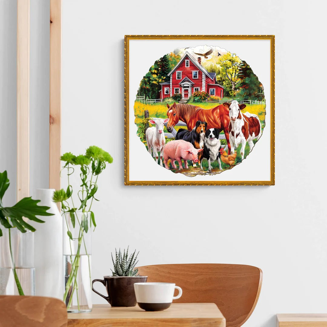 Whimsical Wooden Jigsaw Puzzle-Farm Animals
