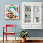 Whimsical Wooden Jigsaw Puzzle-Rainbow and Flowers