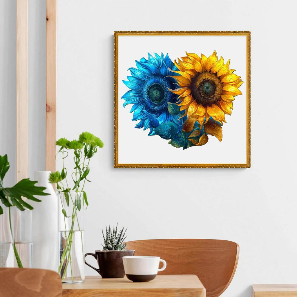 Whimsical Wooden Jigsaw Puzzle- yin yang sunflower