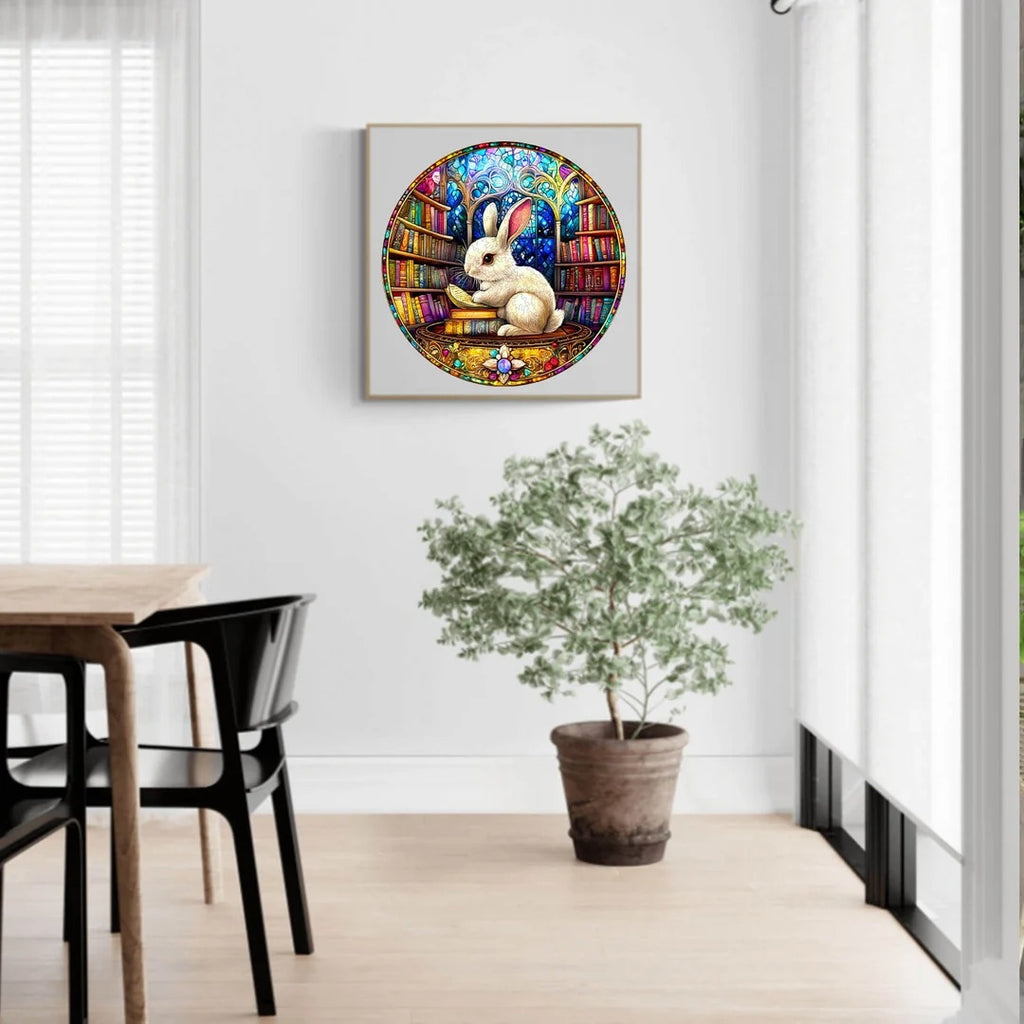 Whimsical Wooden Jigsaw Puzzle- Library Rabbit