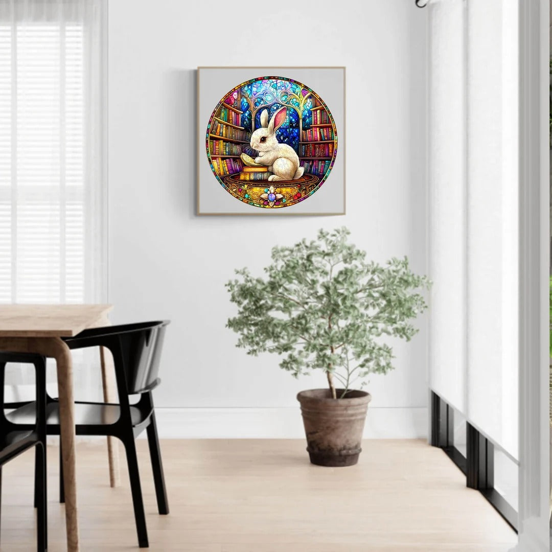 Whimsical Wooden Jigsaw Puzzle- Library Rabbit