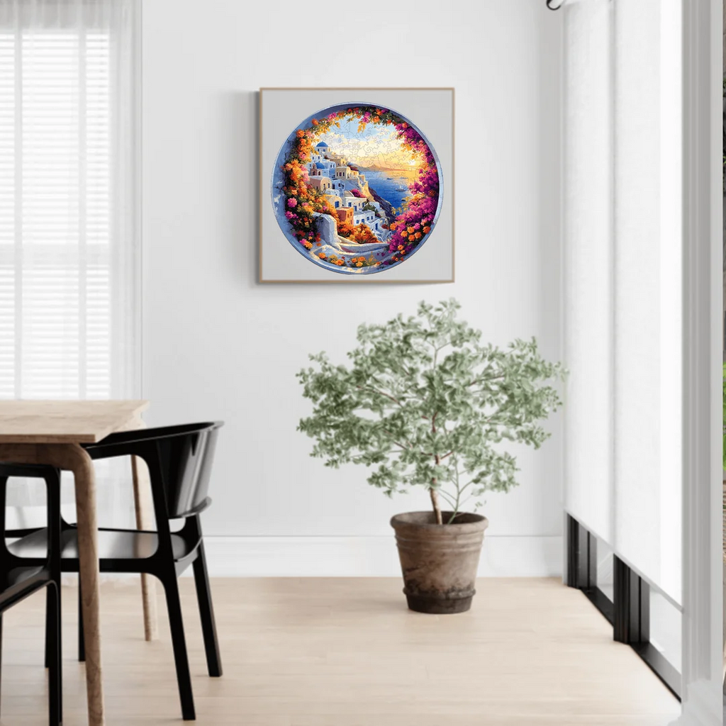 Whimsical Wooden Jigsaw Puzzle-Santorini