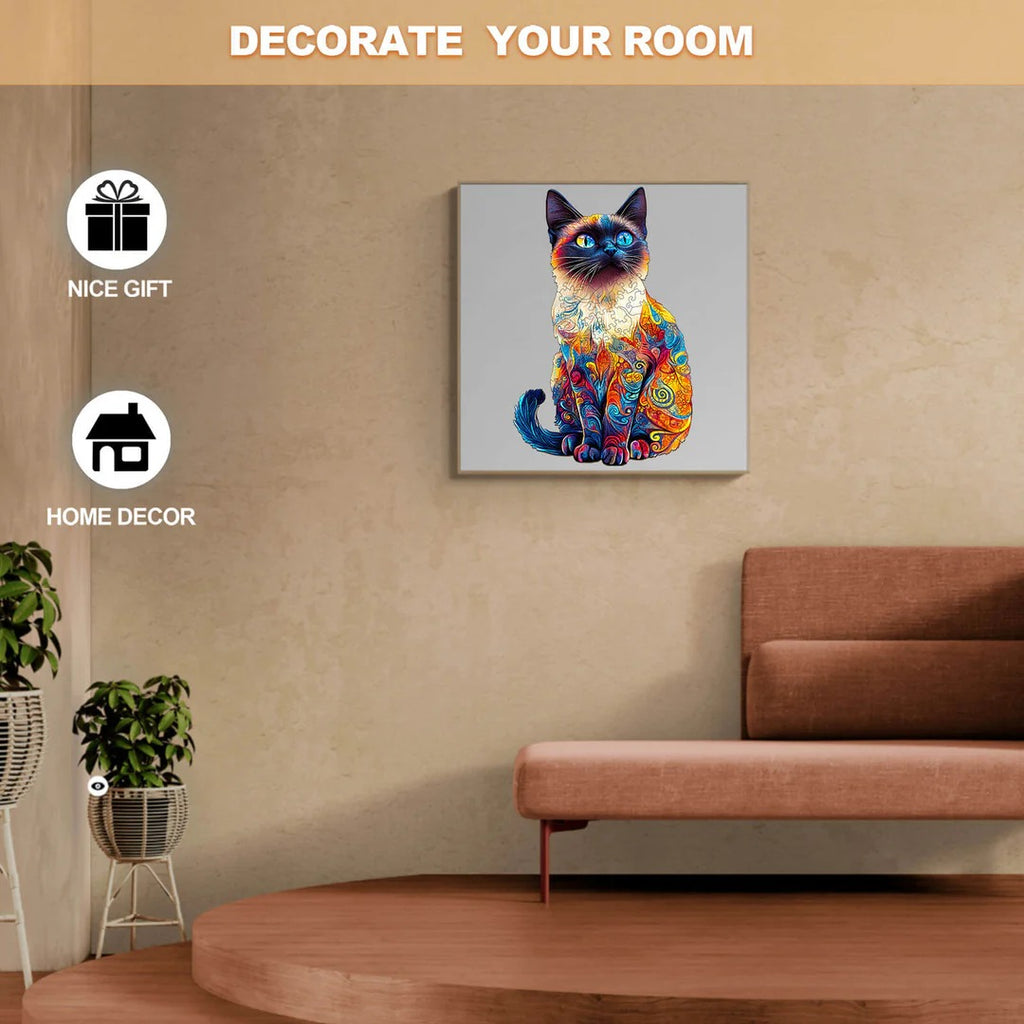 Whimsical Wooden Jigsaw Puzzle- Siamese cat-2