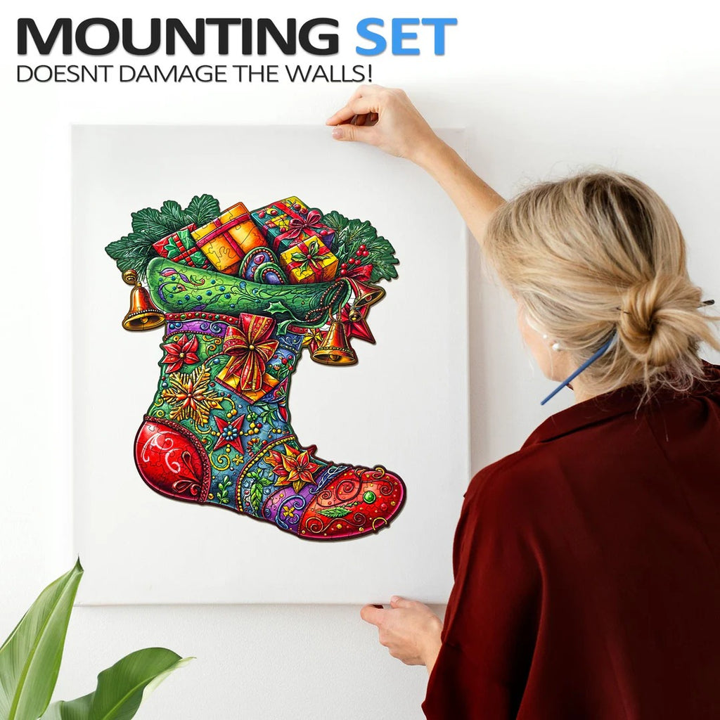 Whimsical Wooden Jigsaw Puzzle- Christmas socks