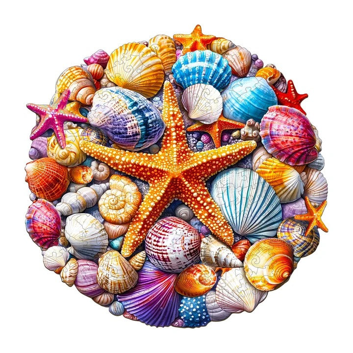 Whimsical Wooden Jigsaw Puzzle- Colorful Shells Main image