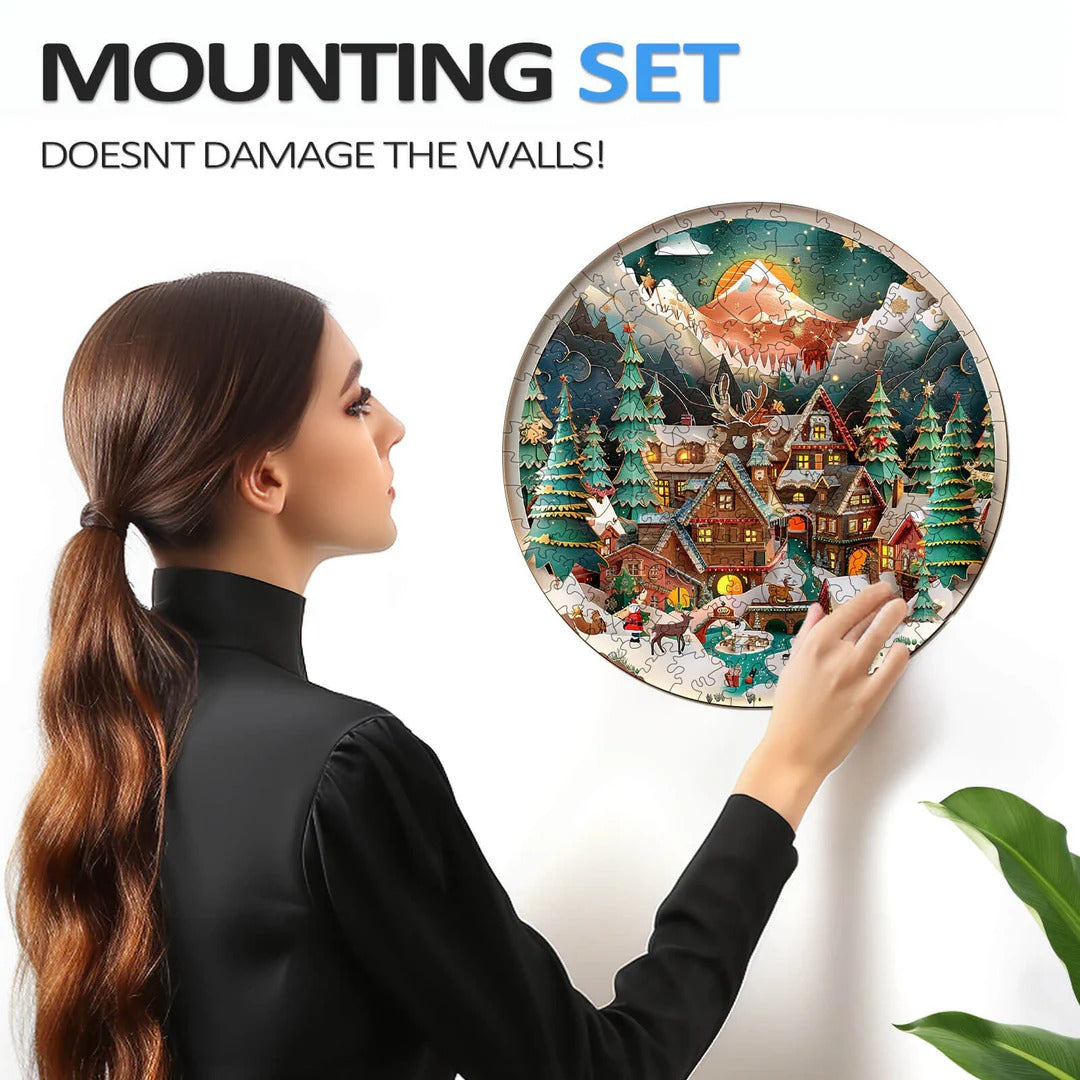 Whimsical Wooden Jigsaw Puzzle- 3D Christmas town