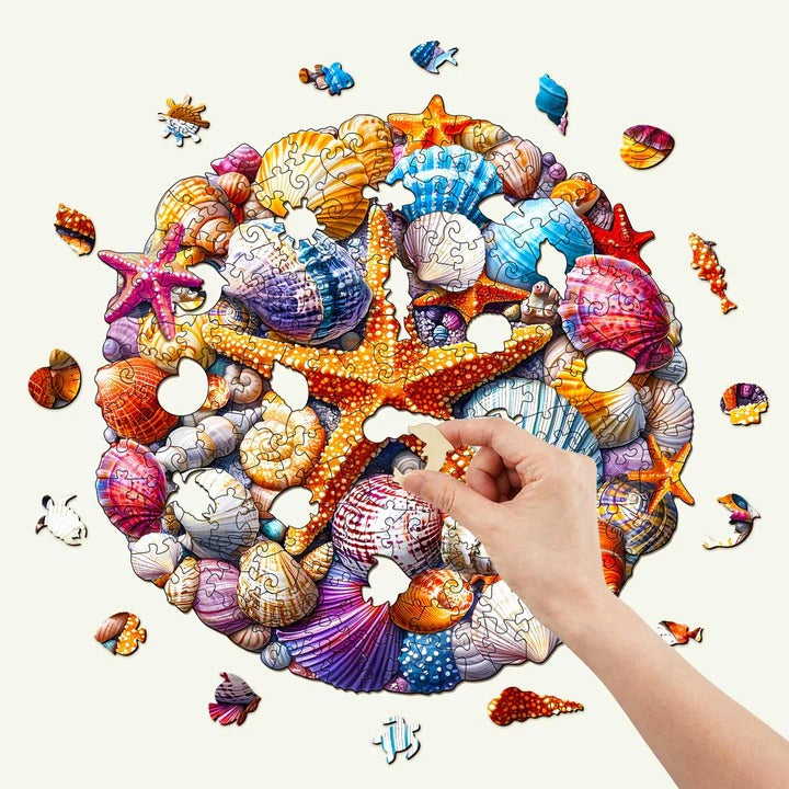 Whimsical Wooden Jigsaw Puzzle- Colorful Shells