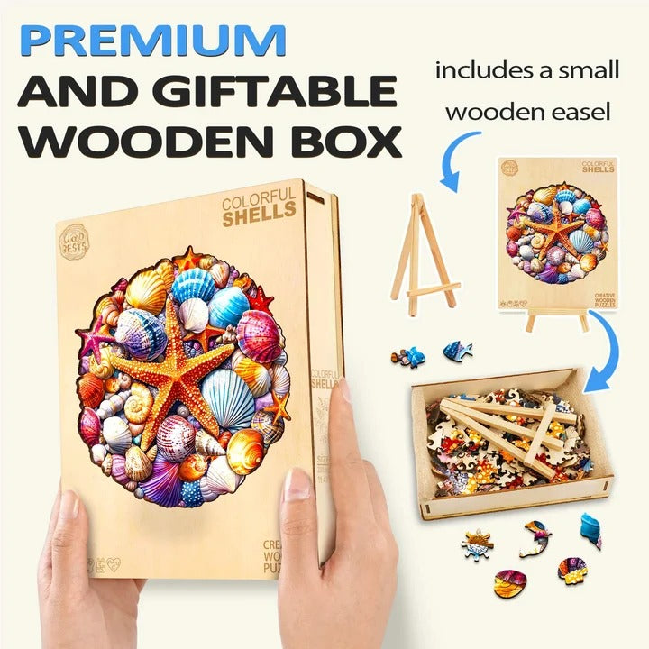 Whimsical Wooden Jigsaw Puzzle- Colorful Shells