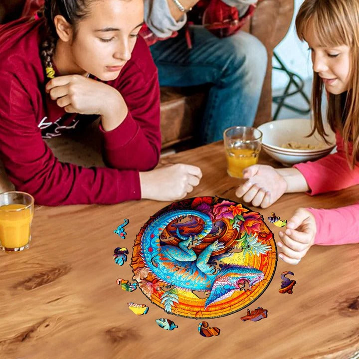 Verspieltes Holzpuzzle – Einzigartiges Chamäleon