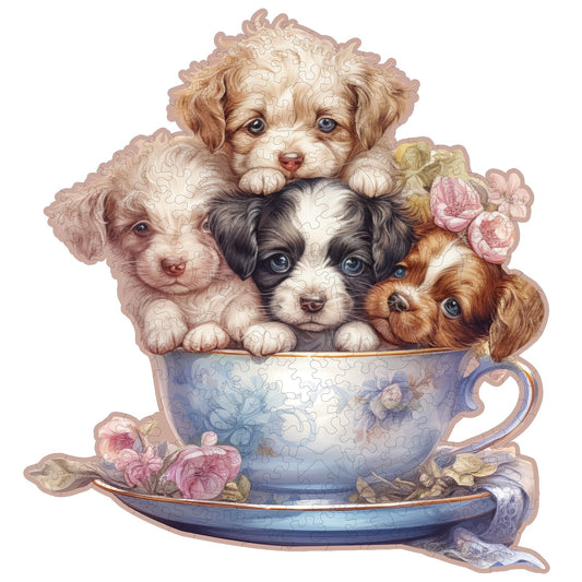 Whimsical Wooden Jigsaw Puzzle - Cute Puppy - pickApuzzle