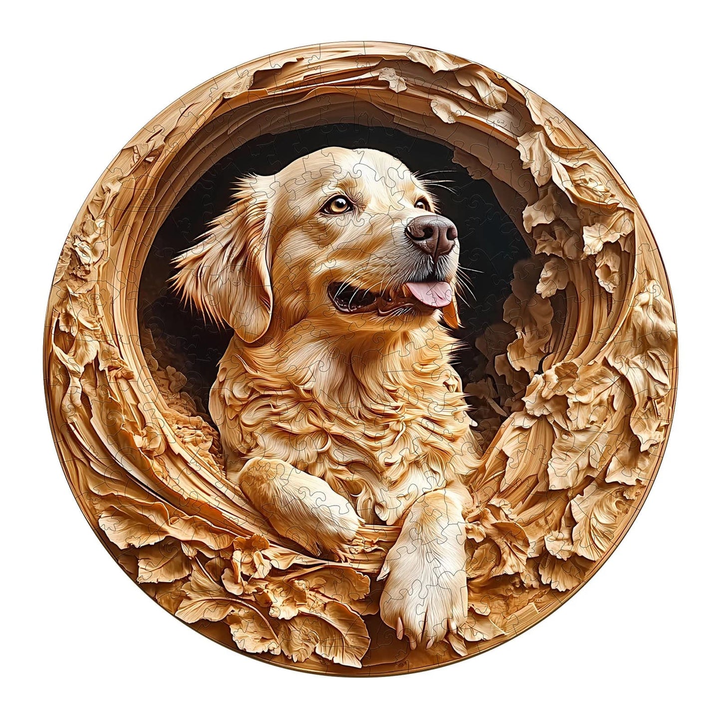 Whimsical Wooden Jigsaw Puzzle - 3D golden retriever - pickApuzzle