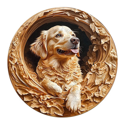 Whimsical Wooden Jigsaw Puzzle - 3D golden retriever - pickApuzzle