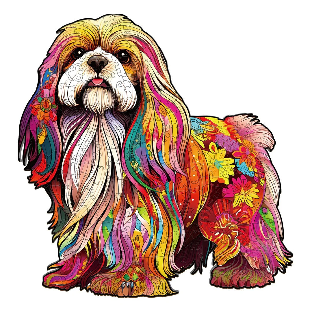 Whimsical Wooden Jigsaw Puzzle- Beautiful shih tzu