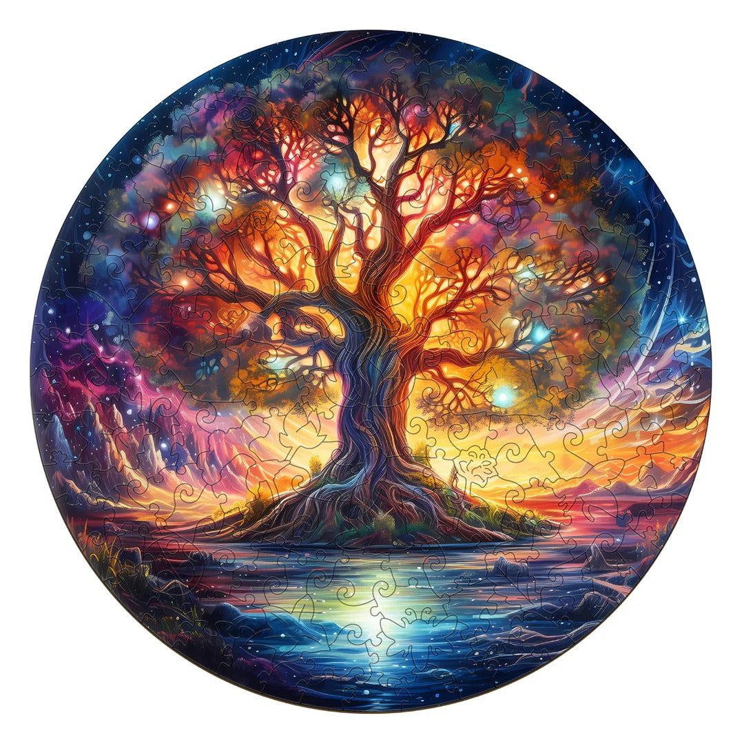 Whimsical Wooden Jigsaw Puzzle-Starry Night Tree of Life