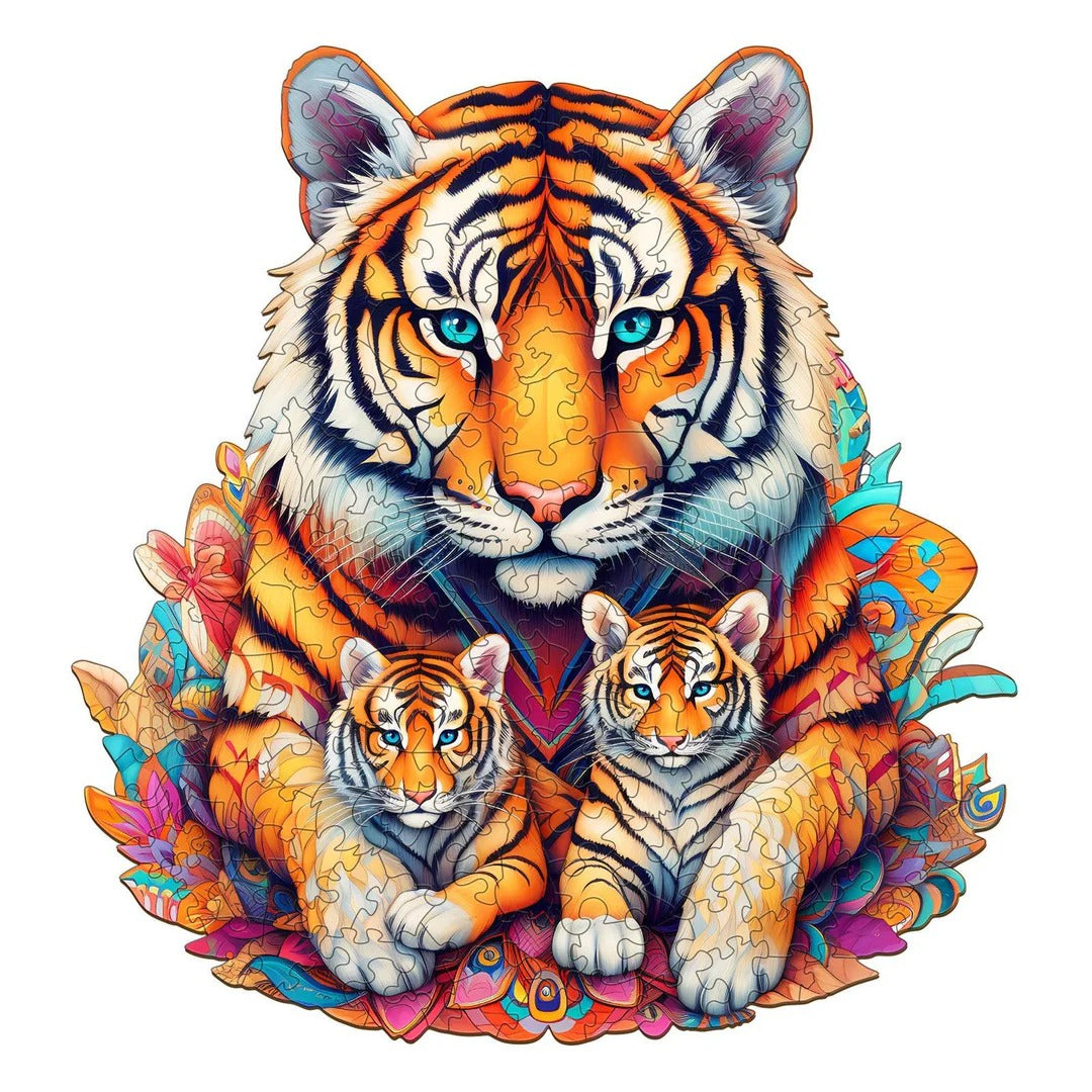 Whimsical Wooden Jigsaw Puzzle-Tiger Family