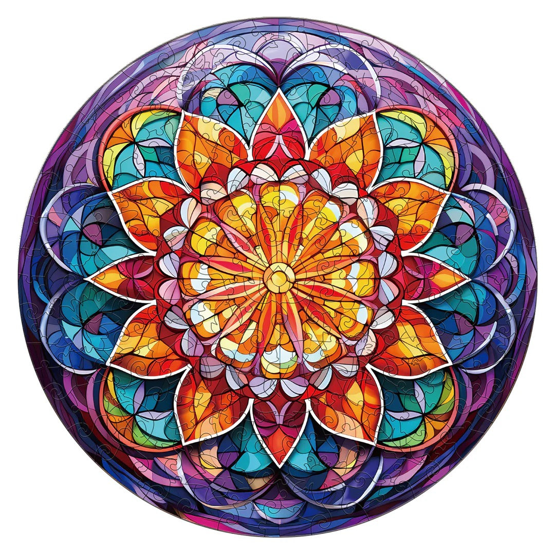 Whimsical Wooden Jigsaw Puzzle-church glass mandala