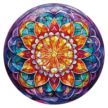 Whimsical Wooden Jigsaw Puzzle-church glass mandala