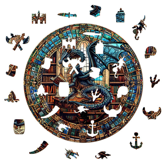 Engaging Wooden Jigsaw Puzzle-The Dragon’s Library