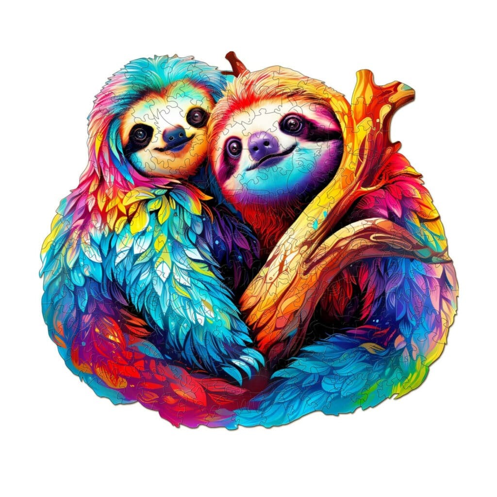 Whimsical Wooden Jigsaw Puzzle-sloth couple