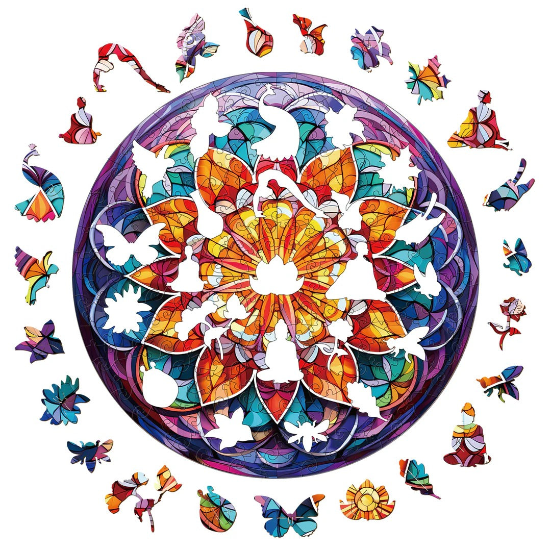 Whimsical Wooden Jigsaw Puzzle-church glass mandala