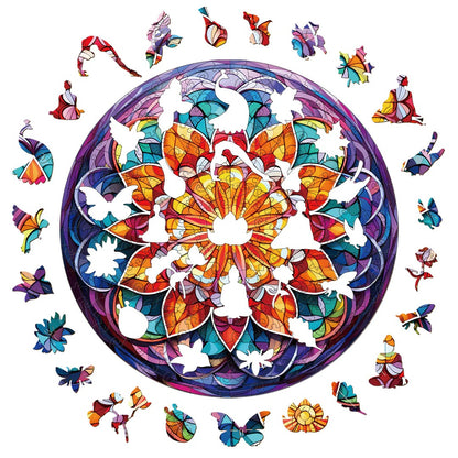 Whimsical Wooden Jigsaw Puzzle-church glass mandala