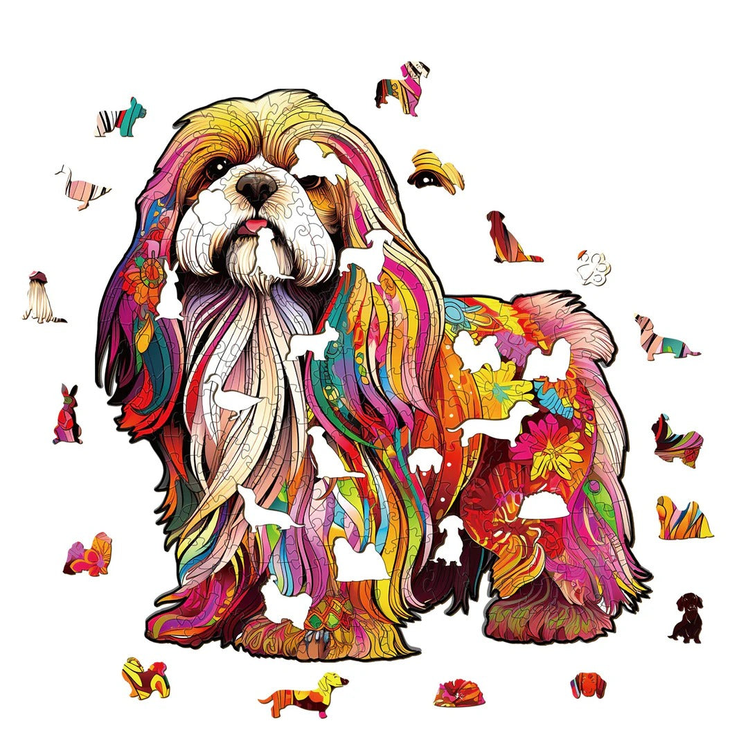 Whimsical Wooden Jigsaw Puzzle- Beautiful shih tzu