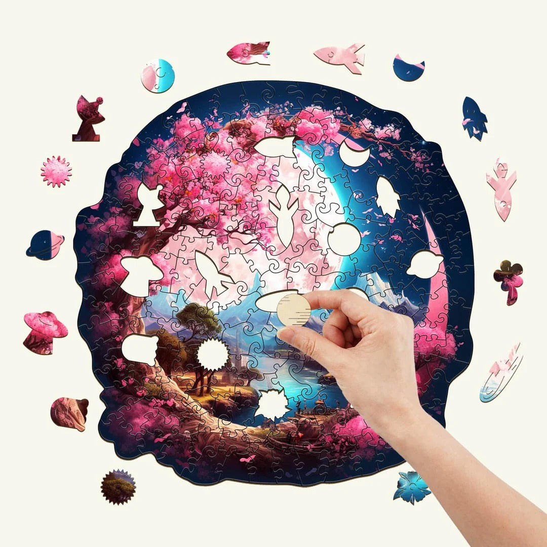 Whimsical Wooden Jigsaw Puzzle-Beautiful Moon