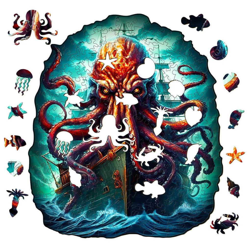 Whimsical Wooden Jigsaw Puzzle-Octopus Monster