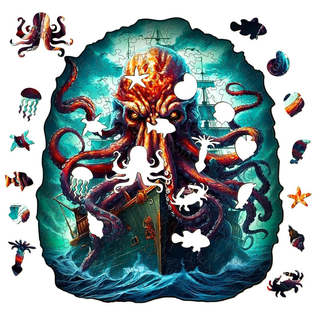 Whimsical Wooden Jigsaw Puzzle-Octopus Monster