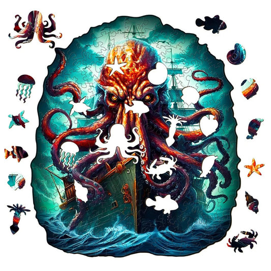 Whimsical Wooden Jigsaw Puzzle-Octopus Monster