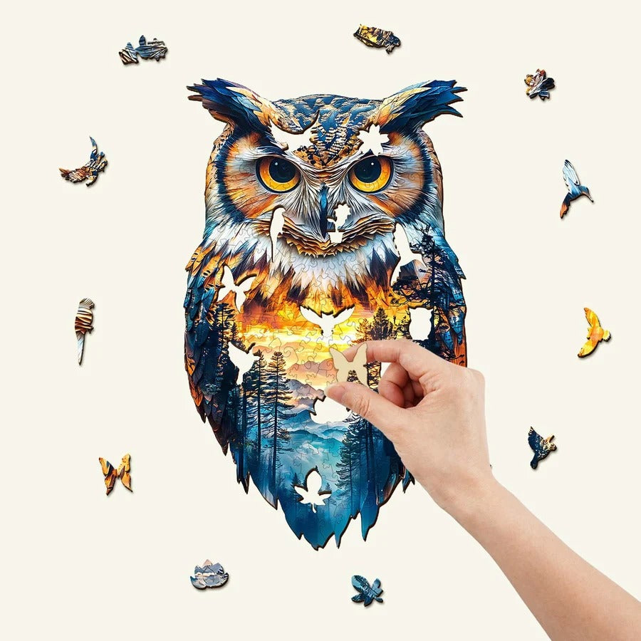 Whimsical Wooden Jigsaw Puzzle- forest owl