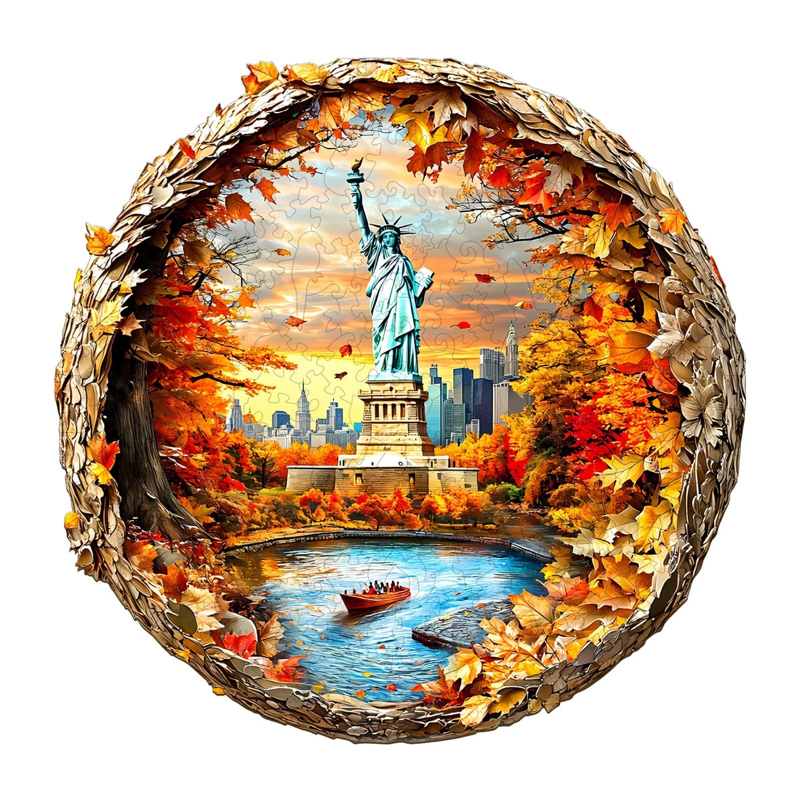 Whimsical Wooden Jigsaw Puzzle- New York Autumn Main image