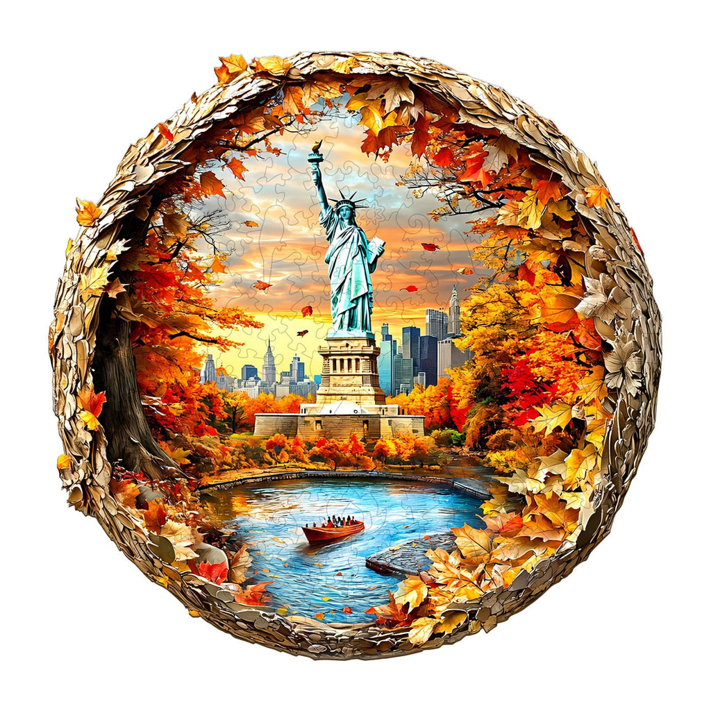 Whimsical Wooden Jigsaw Puzzle- New York Autumn