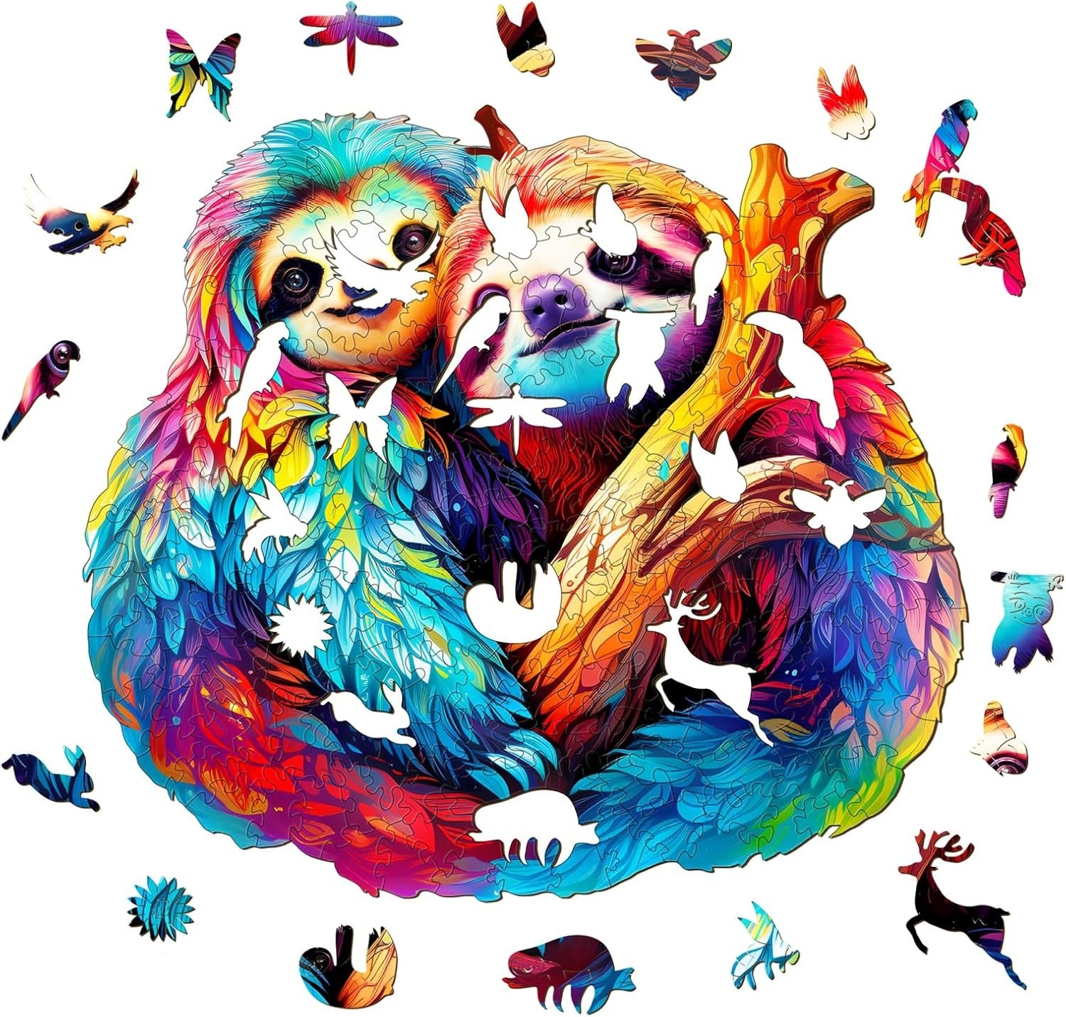 Whimsical Wooden Jigsaw Puzzle-sloth couple