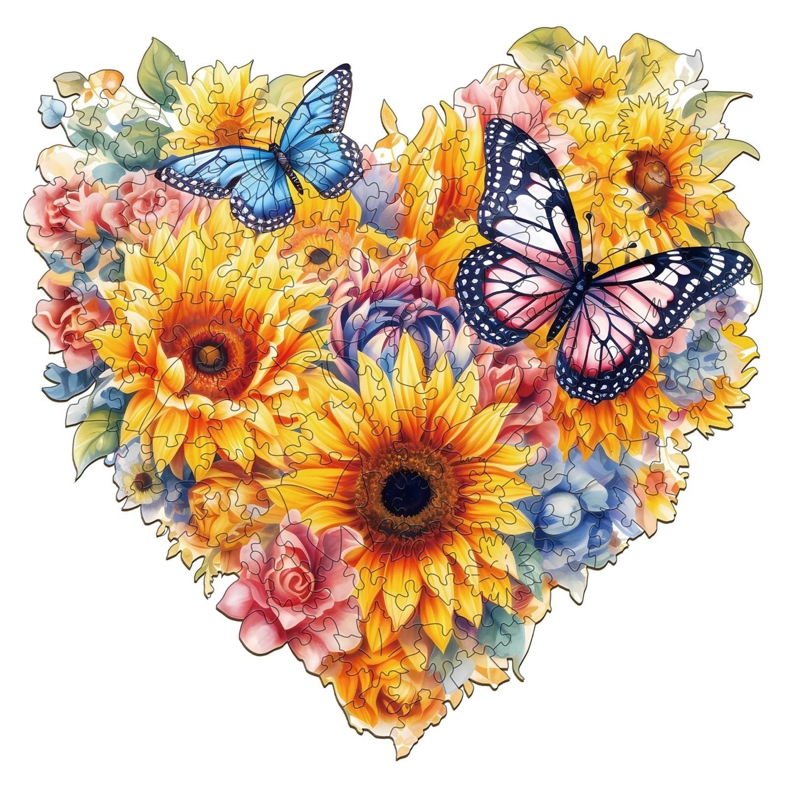 Whimsical Wooden Jigsaw Puzzle- Sunflowers and butterflies