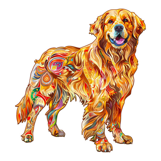 Whimsical Wooden Jigsaw Puzzle - Handsome golden retriever - pickApuzzle