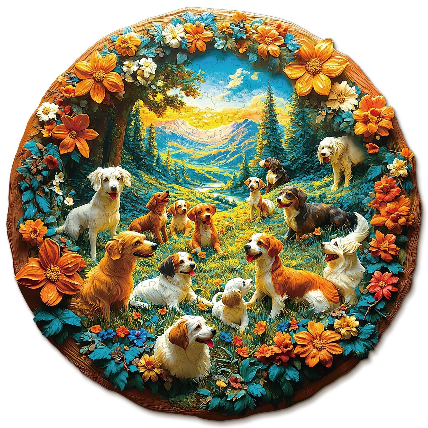 Whimsical Wooden Jigsaw Puzzle - Doggy Paradise - pickApuzzle
