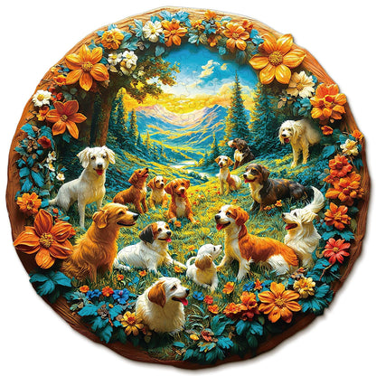 Whimsical Wooden Jigsaw Puzzle - Doggy Paradise - pickApuzzle