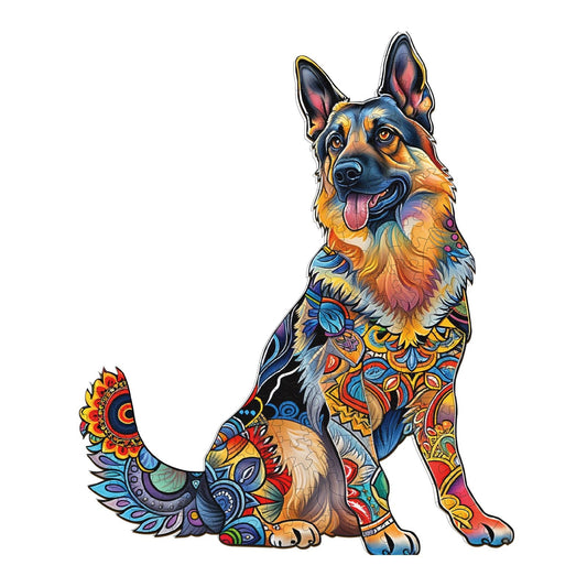 Whimsical Wooden Jigsaw Puzzle - Handsome German Shepherd - pickApuzzle